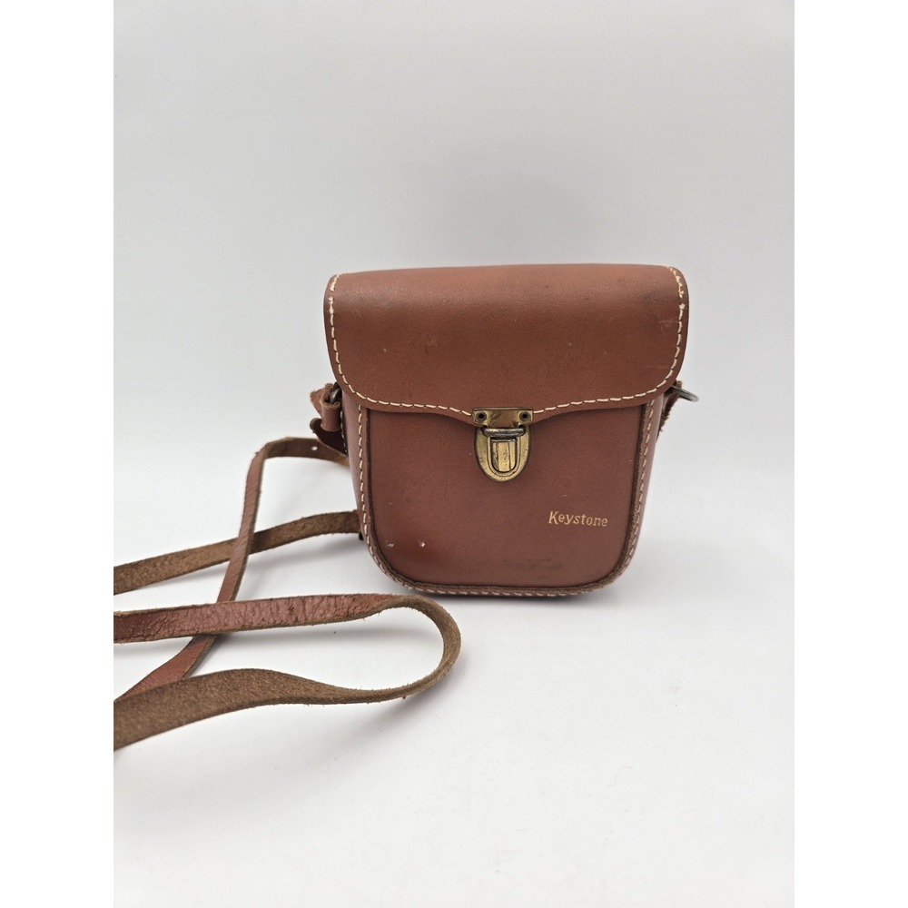 Vintage Keystone Leather Camera Case Bag Small Brown Adjustable Strap